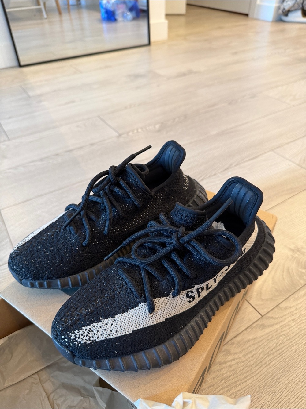 Yeezy Boost 350 V2 Black with White Stripe Athletic Shoes